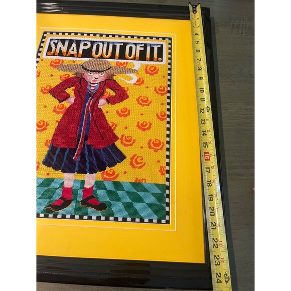 Mary Engelbreit Framed Needlepoint Art "Snap Out Of It" Woman In Red Coat & Hat - Picture 6 of 13